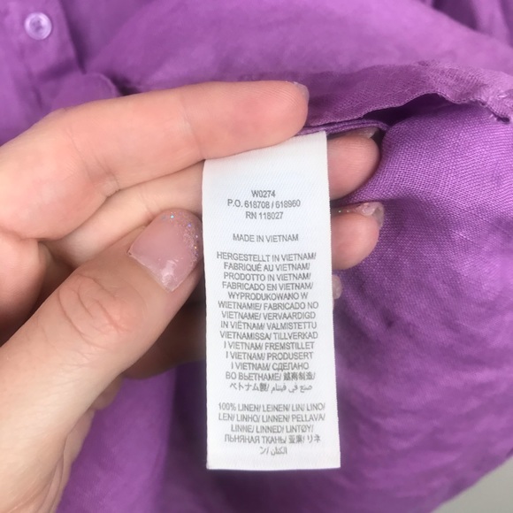 BODEN Purple 100% Linen Pocket Button Down Shirt - Picture 6 of 7